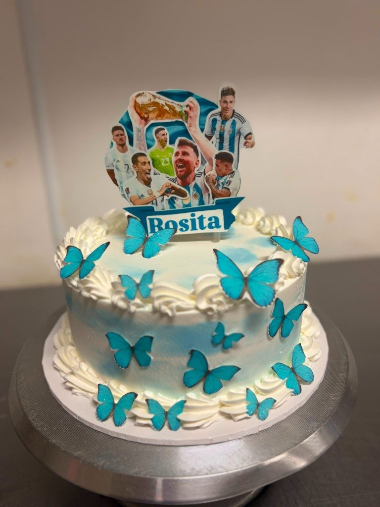Soccer themed Argentina Messi custom birthday cake